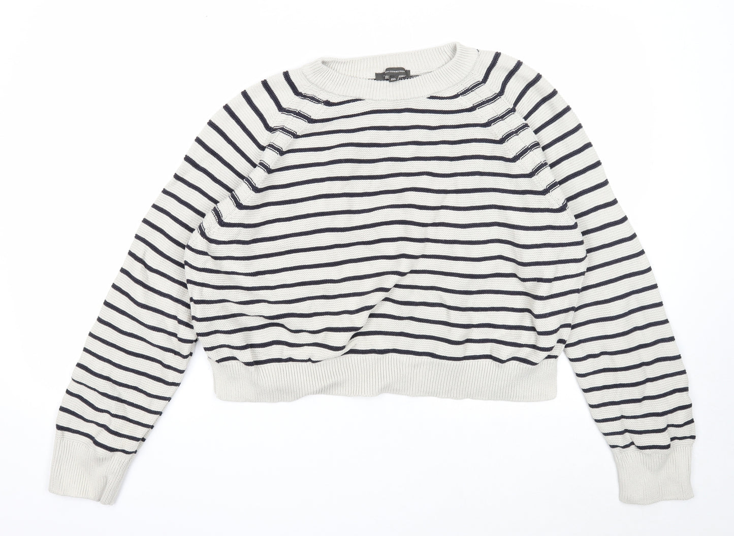 French Connection Womens Ivory Boat Neck Striped Cotton Pullover Jumper Size 2XL
