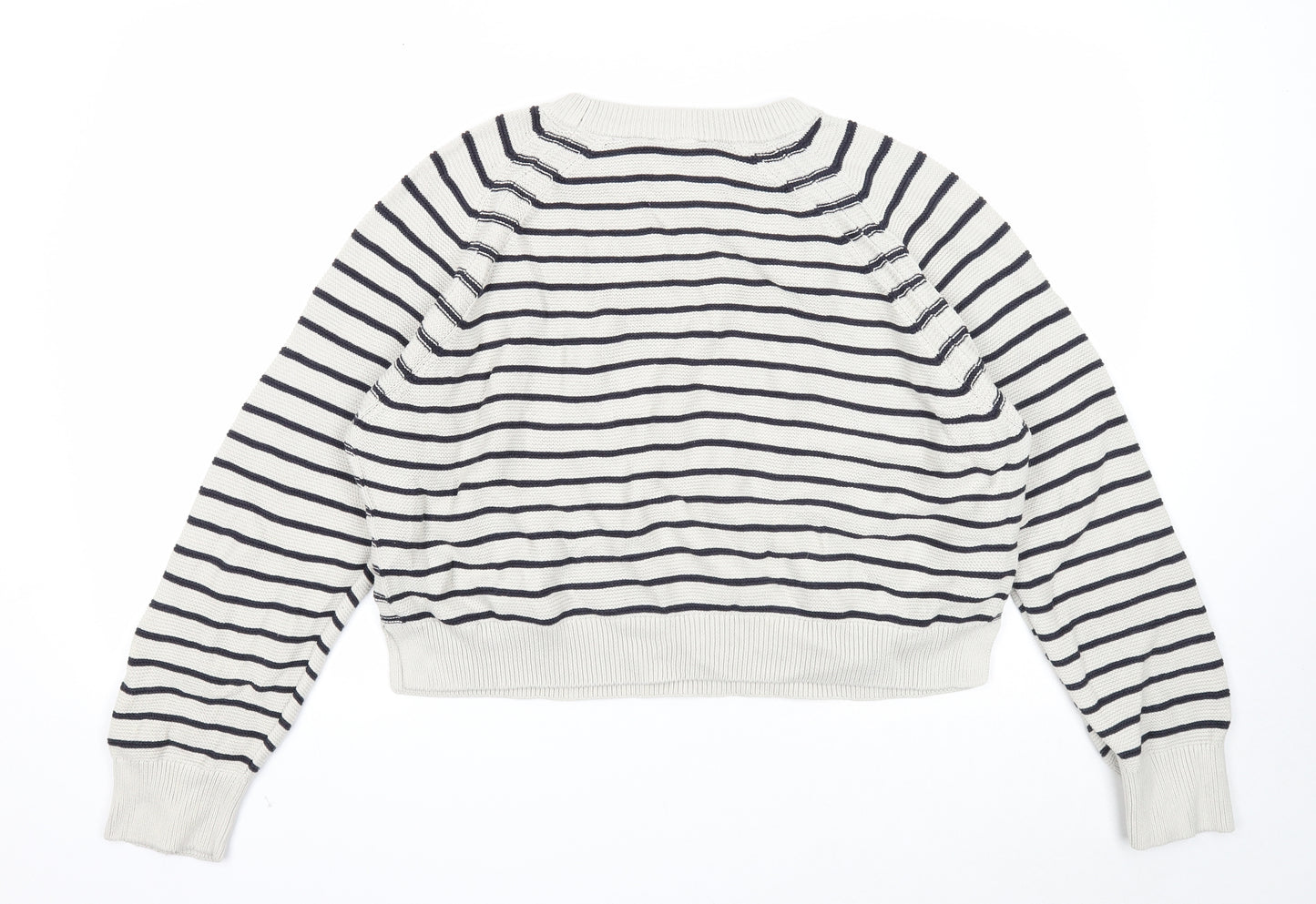 French Connection Womens Ivory Boat Neck Striped Cotton Pullover Jumper Size 2XL