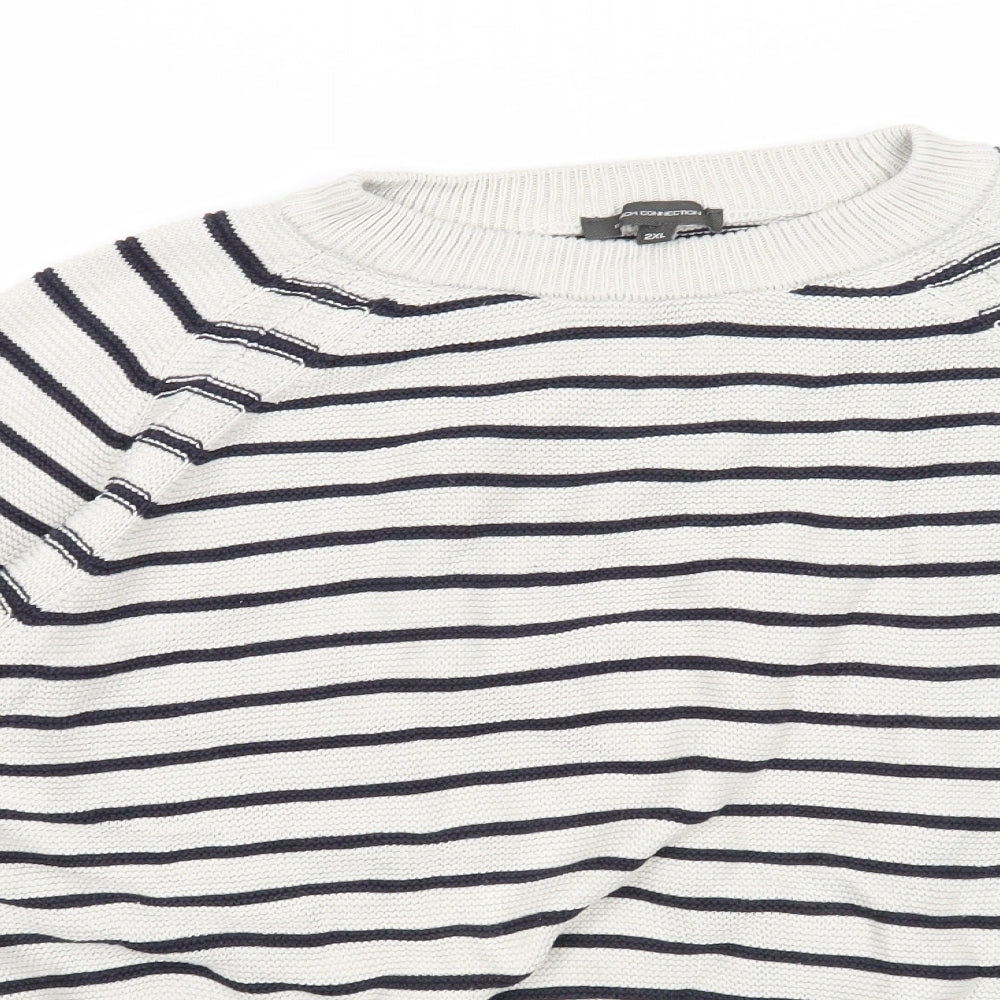 French Connection Womens Ivory Boat Neck Striped Cotton Pullover Jumper Size 2XL