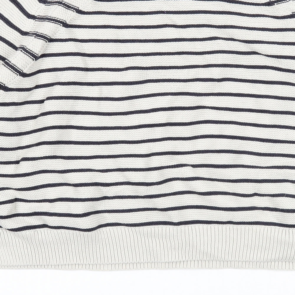 French Connection Womens Ivory Boat Neck Striped Cotton Pullover Jumper Size 2XL