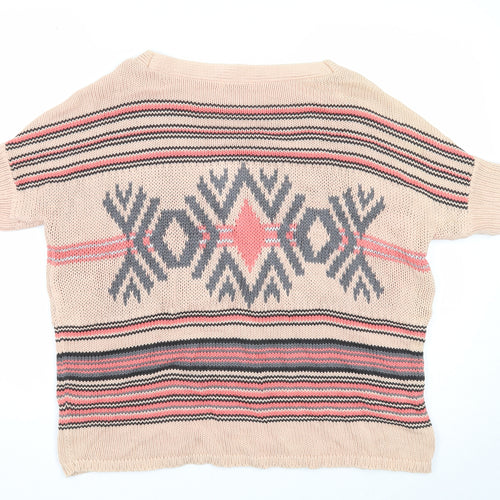 Monsoon Womens Pink Boat Neck Geometric Cotton Pullover Jumper Size S