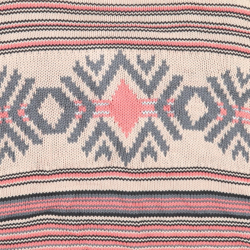 Monsoon Womens Pink Boat Neck Geometric Cotton Pullover Jumper Size S