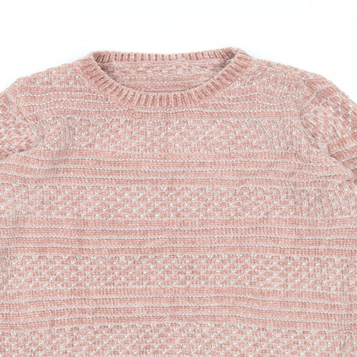 Preworn Womens Pink Round Neck Striped Polyester Pullover Jumper Size 8