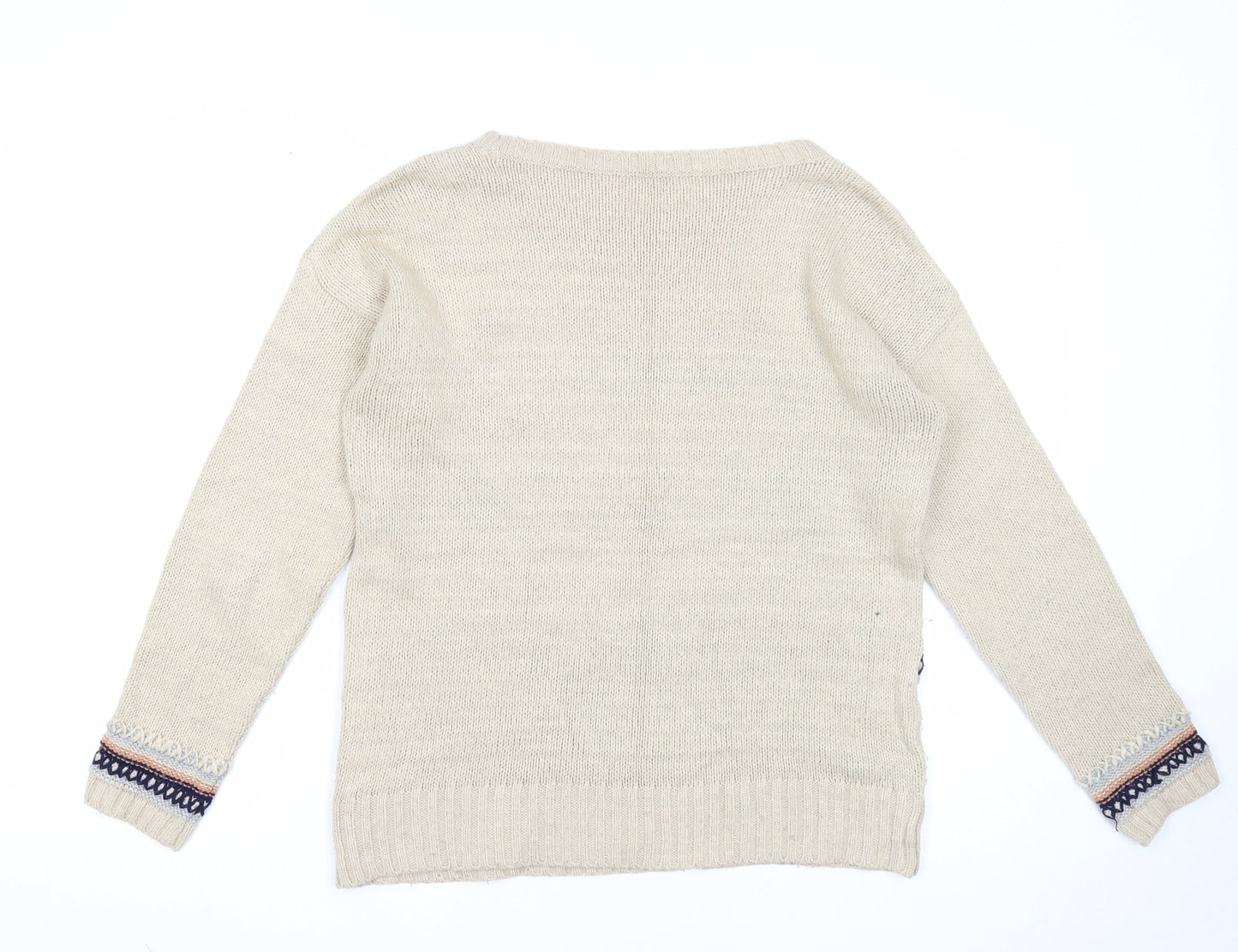 Dorothy Perkins Womens Beige Boat Neck Geometric Acrylic Pullover Jumper Size 12