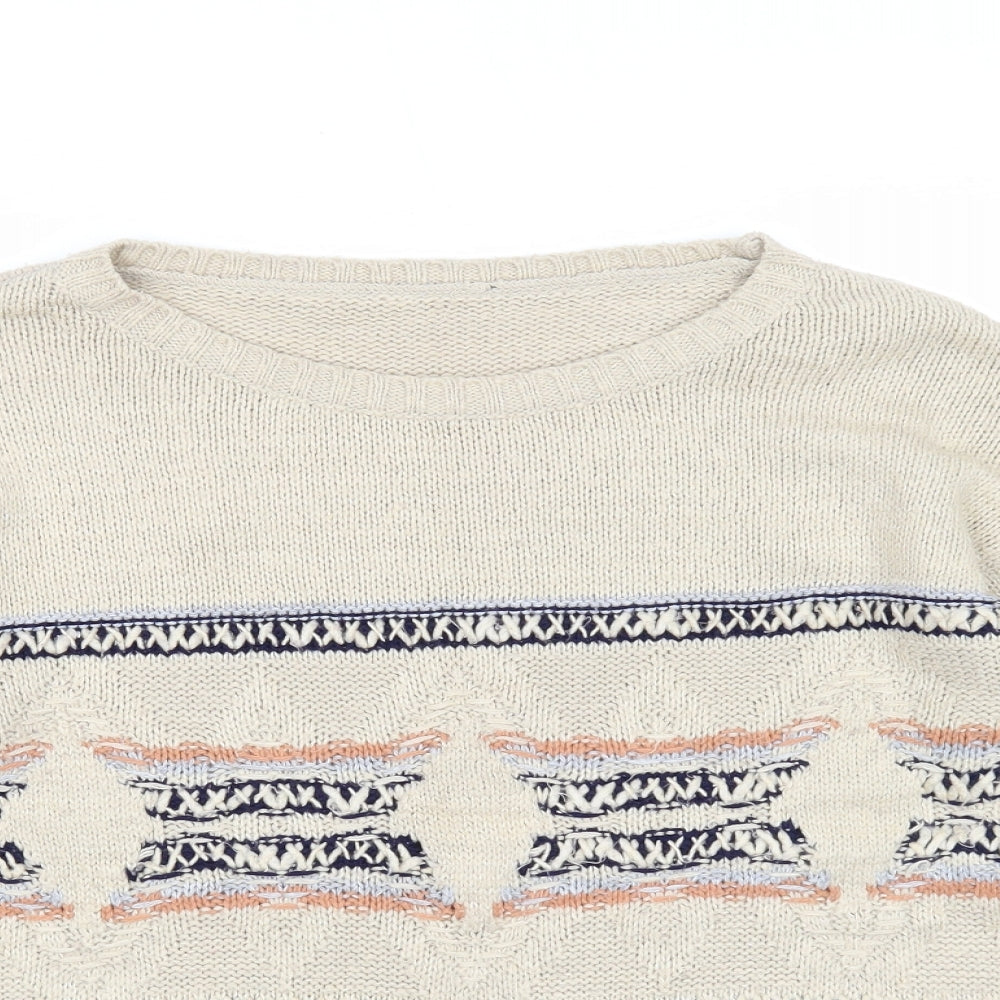 Dorothy Perkins Womens Beige Boat Neck Geometric Acrylic Pullover Jumper Size 12