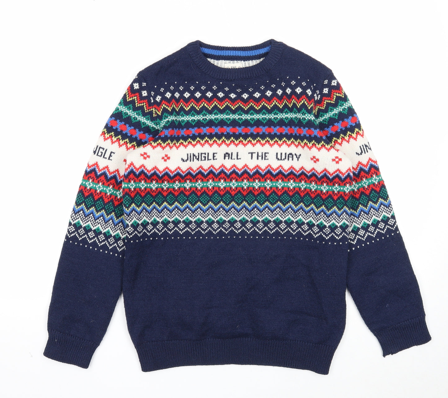 F&F Boys Blue Round Neck Acrylic Pullover Jumper Size 11-12 Years Pullover - Christmas