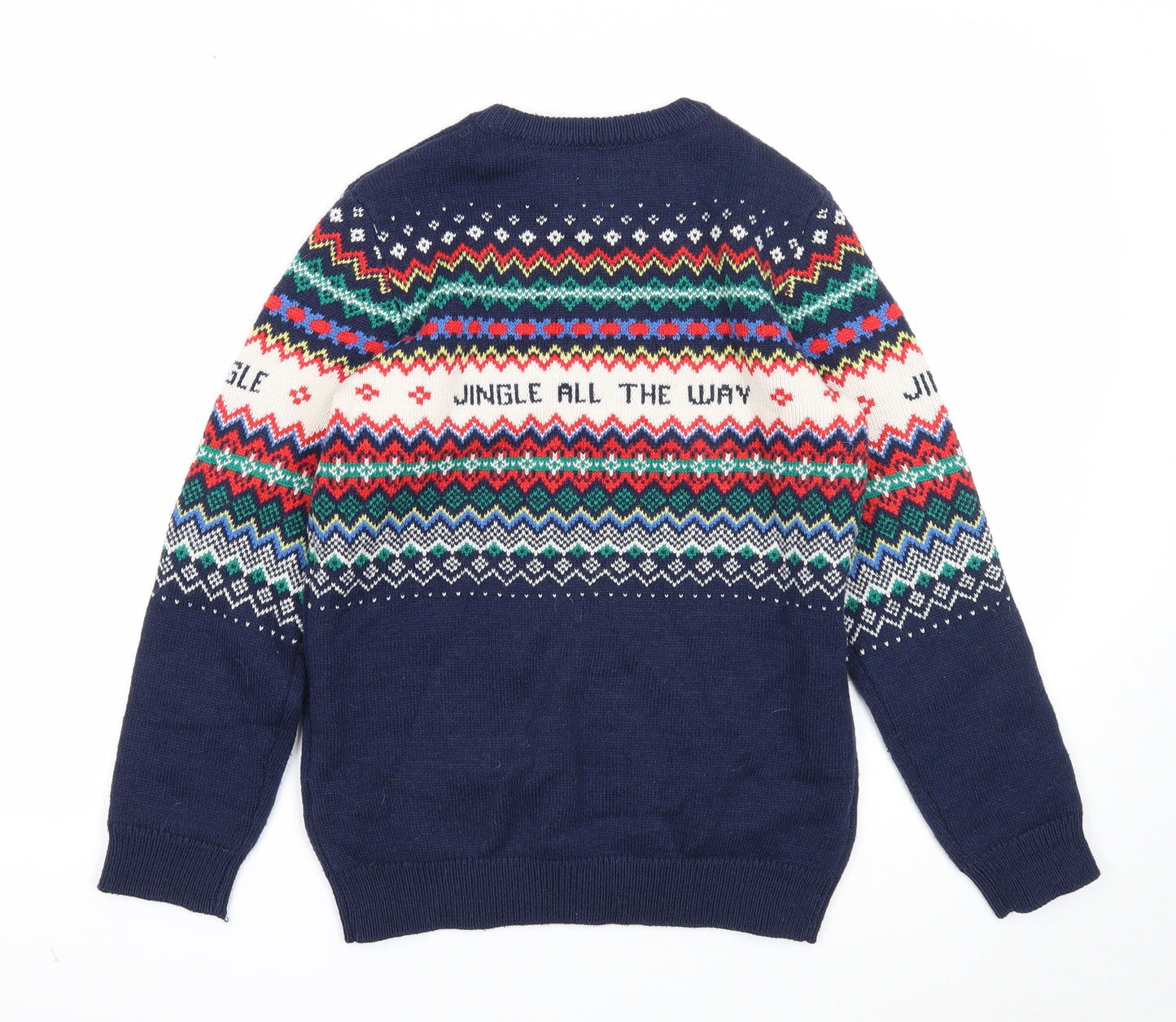 F&F Boys Blue Round Neck Acrylic Pullover Jumper Size 11-12 Years Pullover - Christmas