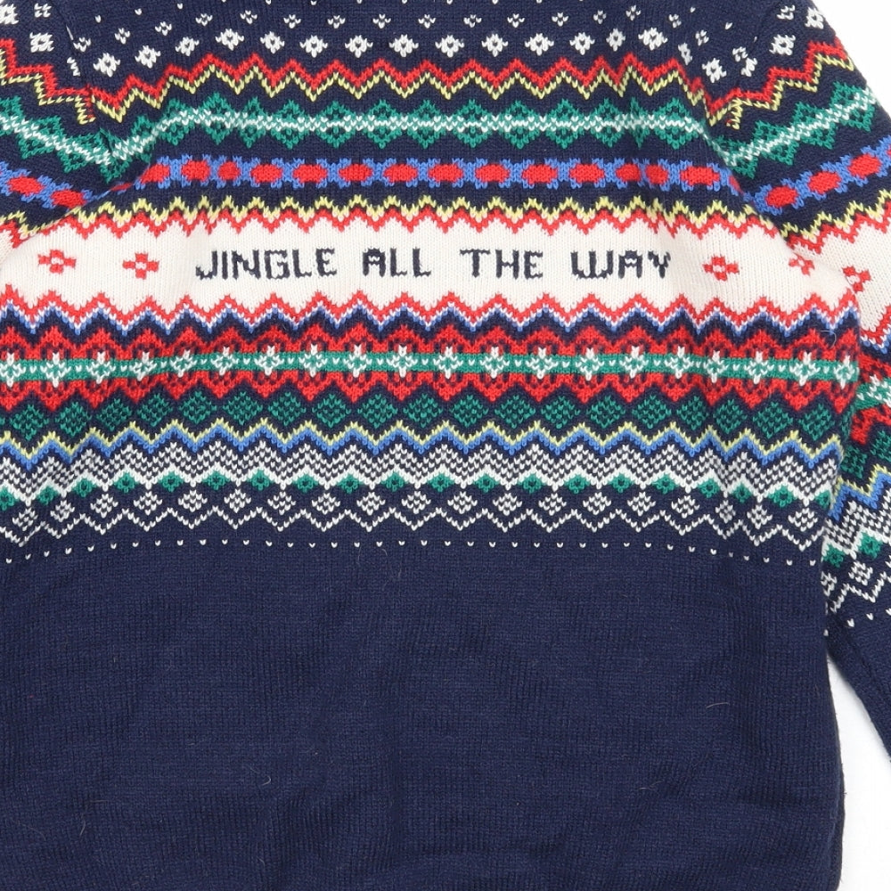 F&F Boys Blue Round Neck Acrylic Pullover Jumper Size 11-12 Years Pullover - Christmas