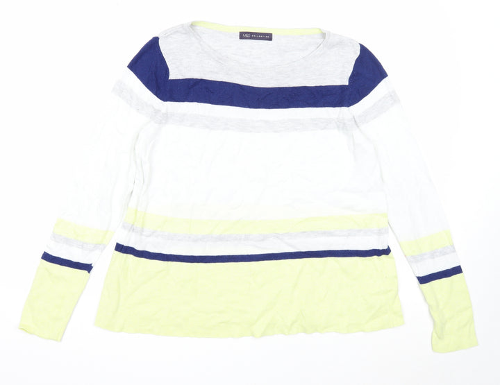 Marks and Spencer Womens Multicoloured Round Neck Striped Cotton Pullover Jumper Size 14