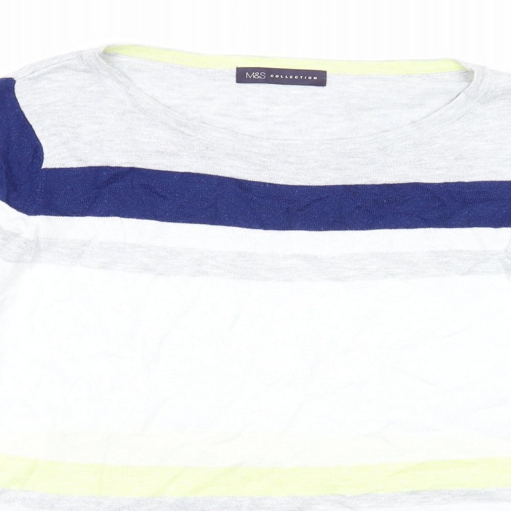 Marks and Spencer Womens Multicoloured Round Neck Striped Cotton Pullover Jumper Size 14