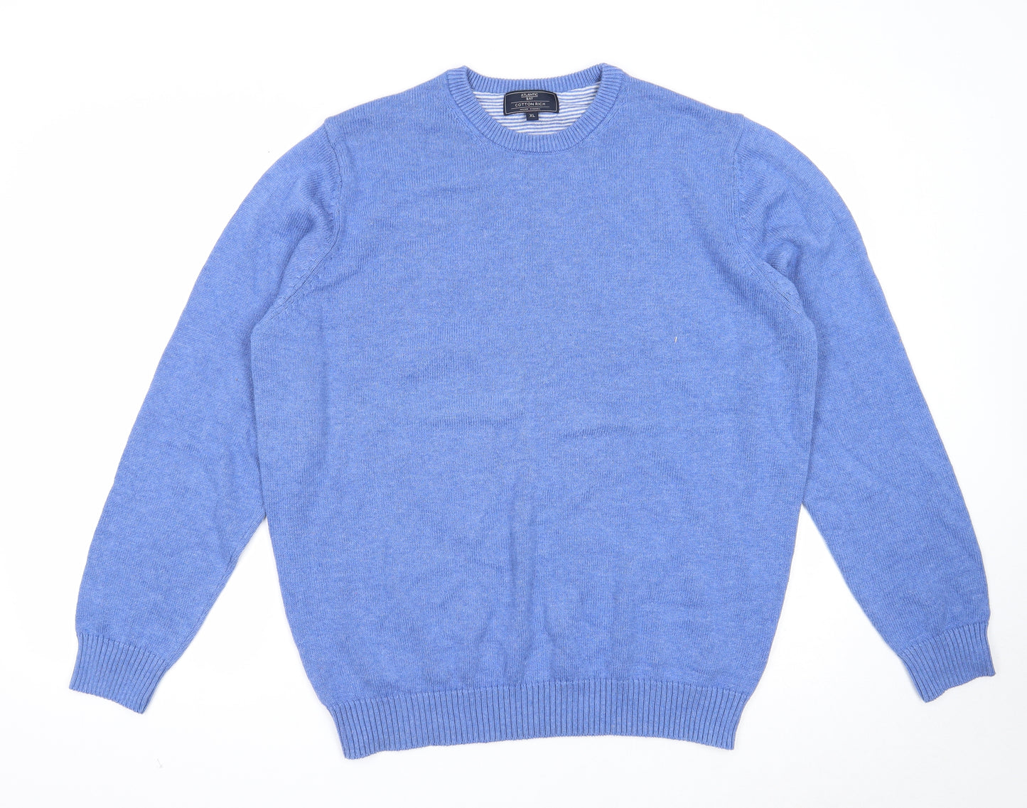 Atlantic Bay Mens Blue Round Neck Cotton Pullover Jumper Size XL Long Sleeve