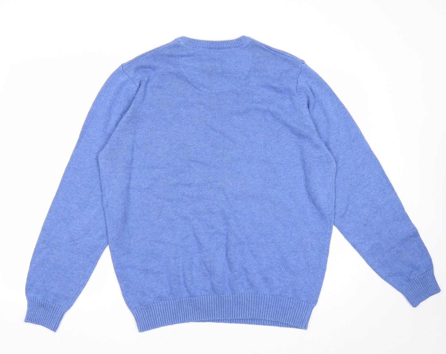 Atlantic Bay Mens Blue Round Neck Cotton Pullover Jumper Size XL Long Sleeve