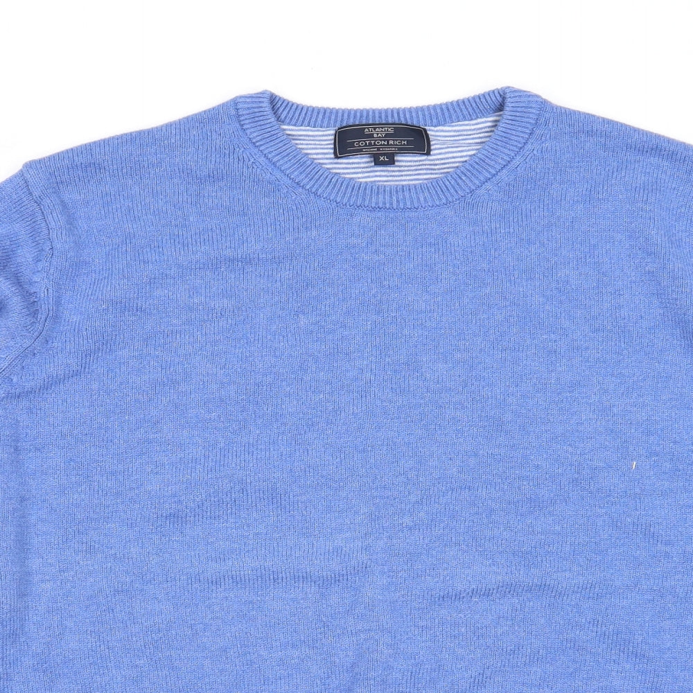 Atlantic Bay Mens Blue Round Neck Cotton Pullover Jumper Size XL Long Sleeve