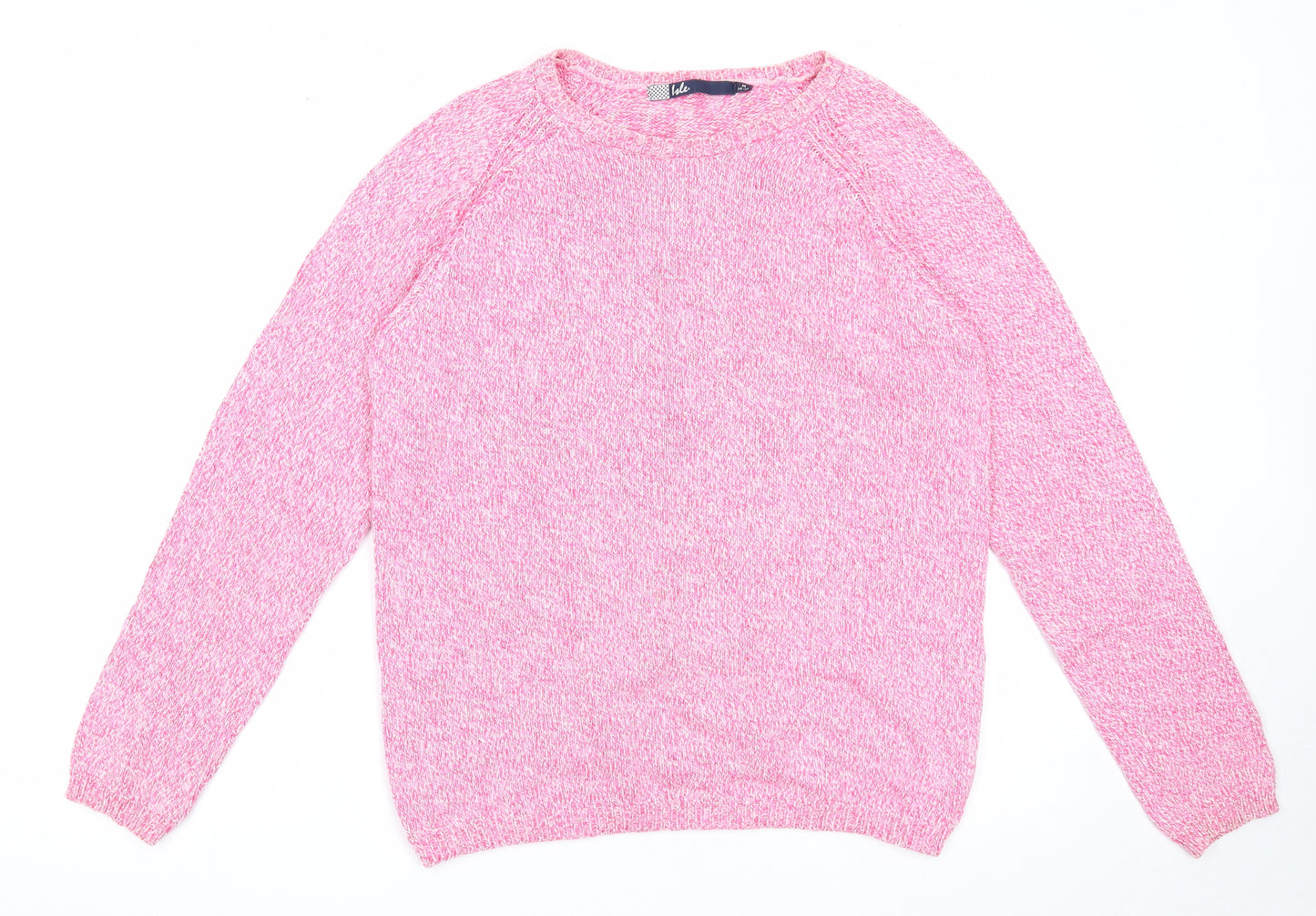 EWM Womens Pink Round Neck Cotton Pullover Jumper Size 14