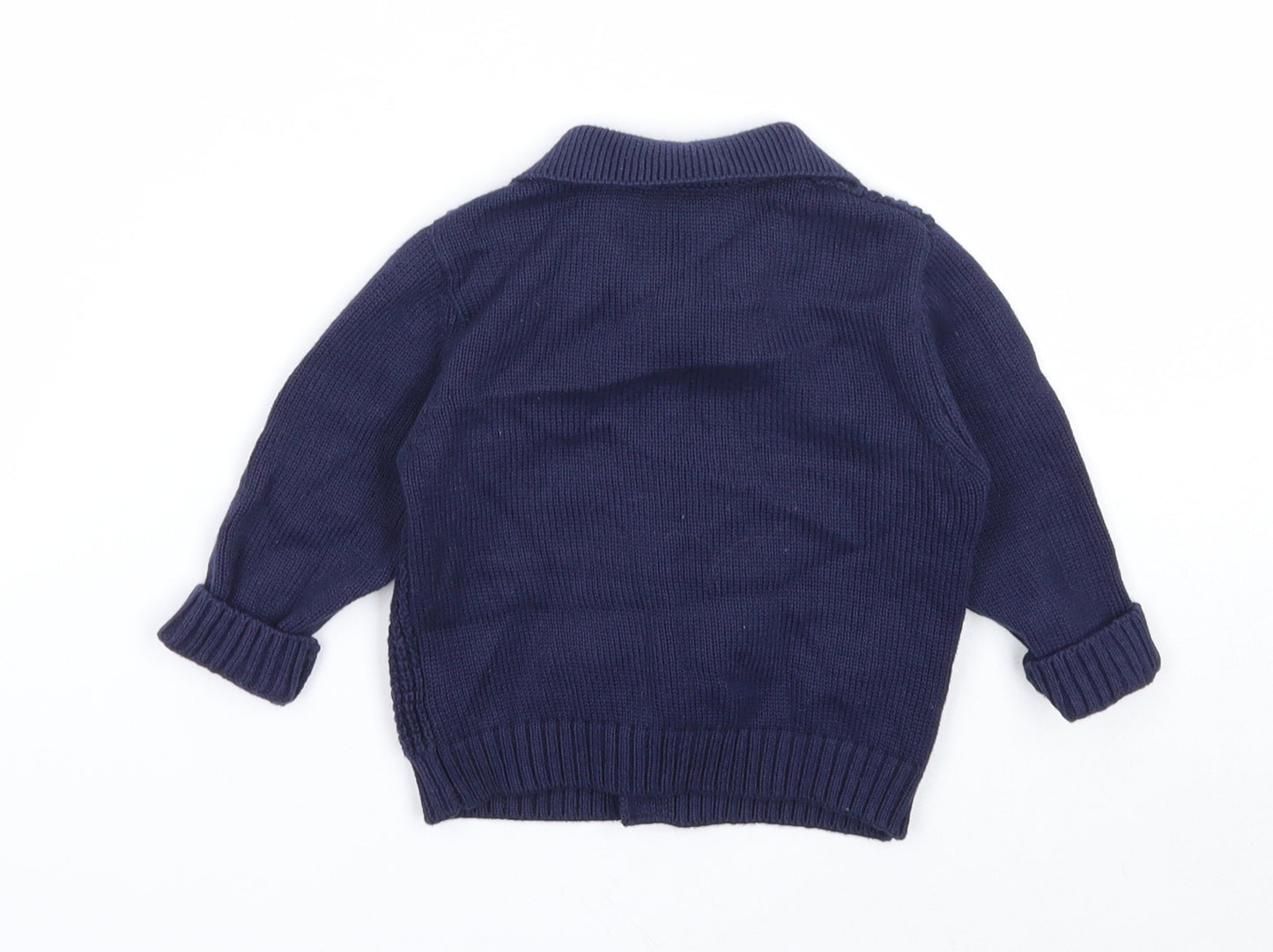 Nutmeg Boys Blue Cotton Cardigan Jumper Size 3-6 Months Button - Train Boat