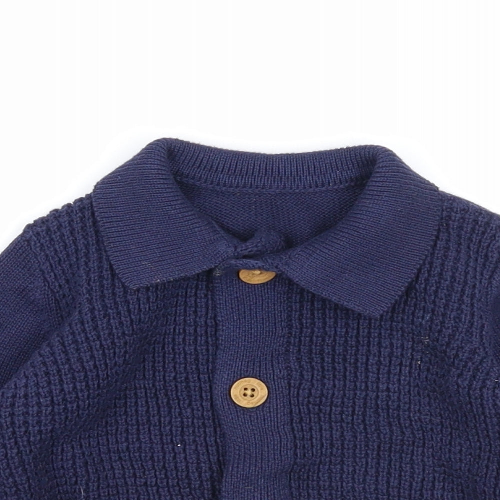 Nutmeg Boys Blue Cotton Cardigan Jumper Size 3-6 Months Button - Train Boat