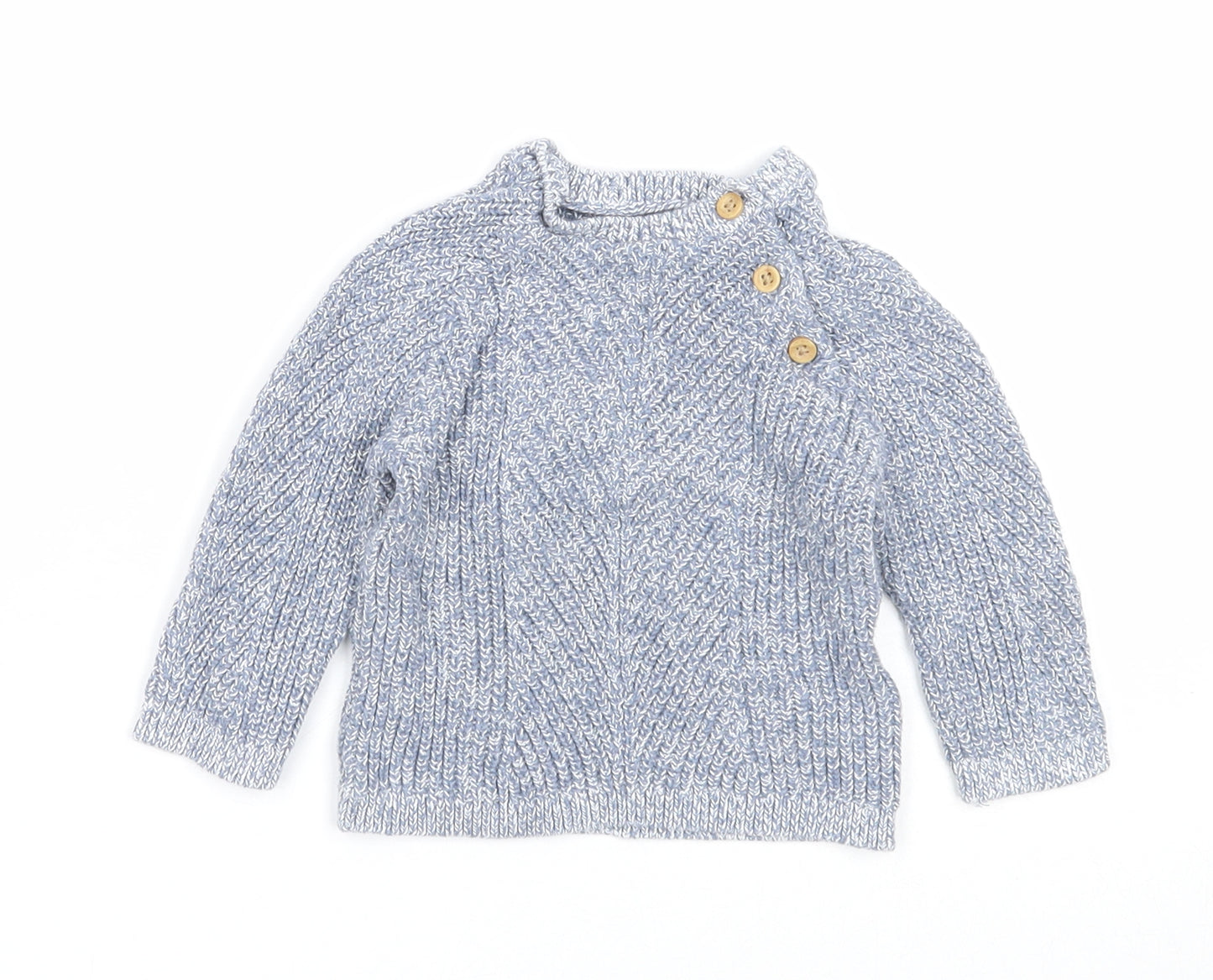 TU Boys Blue Cotton Pullover Jumper Size 9-12 Months Button
