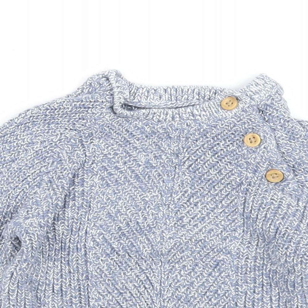 TU Boys Blue Cotton Pullover Jumper Size 9-12 Months Button