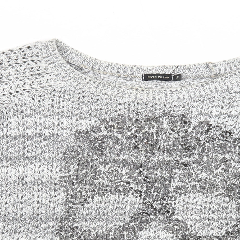 River Island Womens Silver Round Neck Acrylic Pullover Jumper Size 10 - Skull