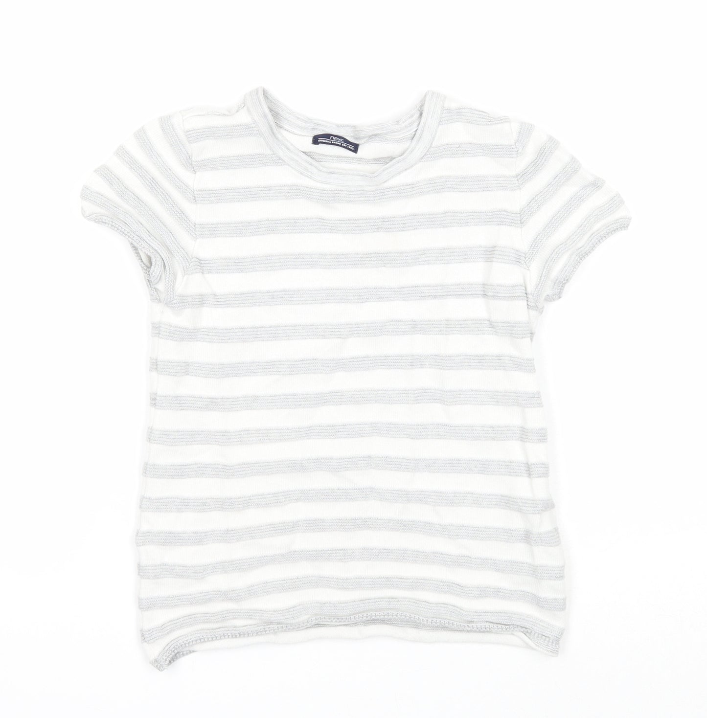 NEXT Boys White Round Neck Striped Cotton Pullover Jumper Size 2-3 Years Pullover