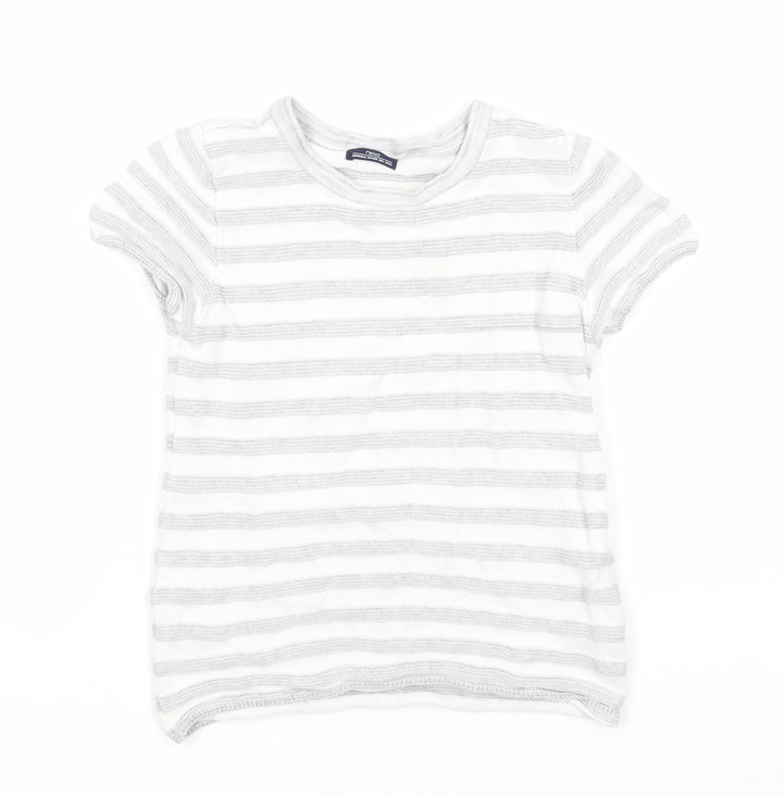 NEXT Boys White Round Neck Striped Cotton Pullover Jumper Size 2-3 Years Pullover