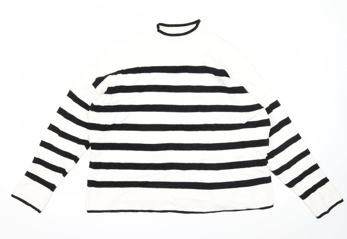 Primark Womens White Round Neck Striped Viscose Pullover Jumper Size 22
