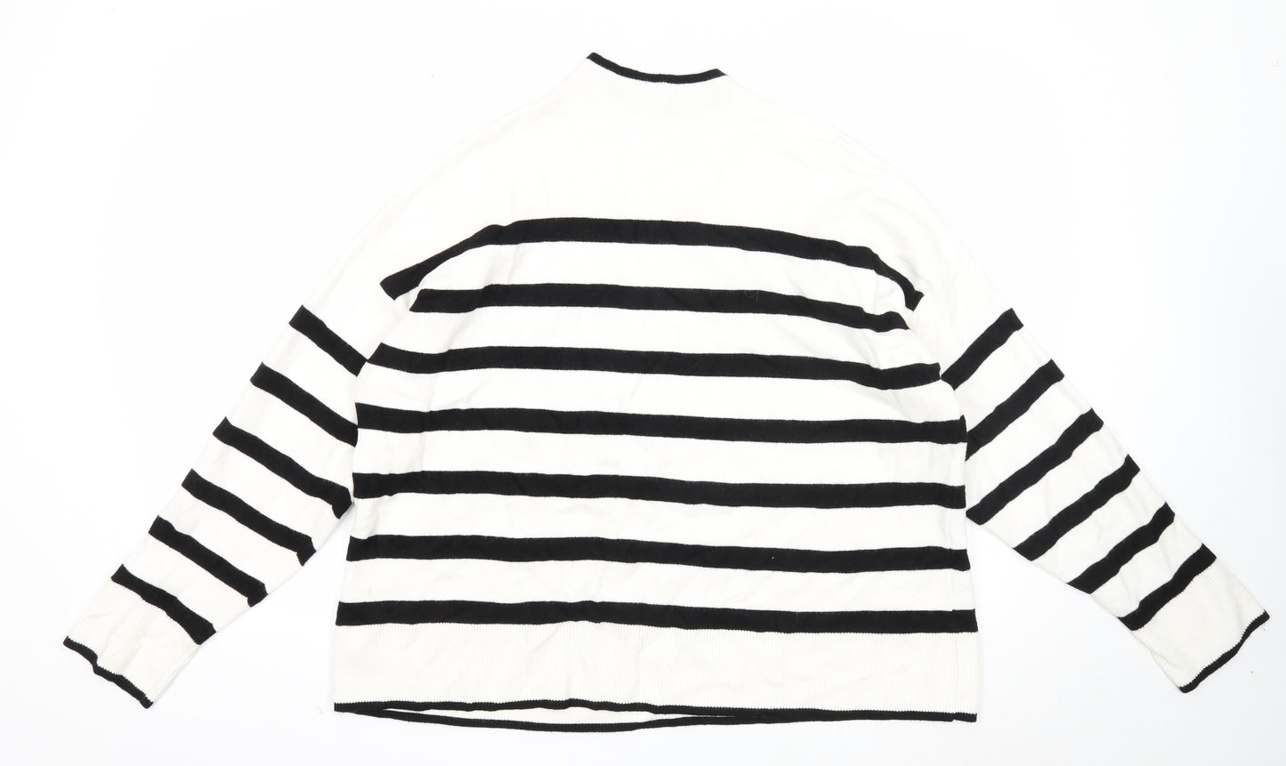 Primark Womens White Round Neck Striped Viscose Pullover Jumper Size 22