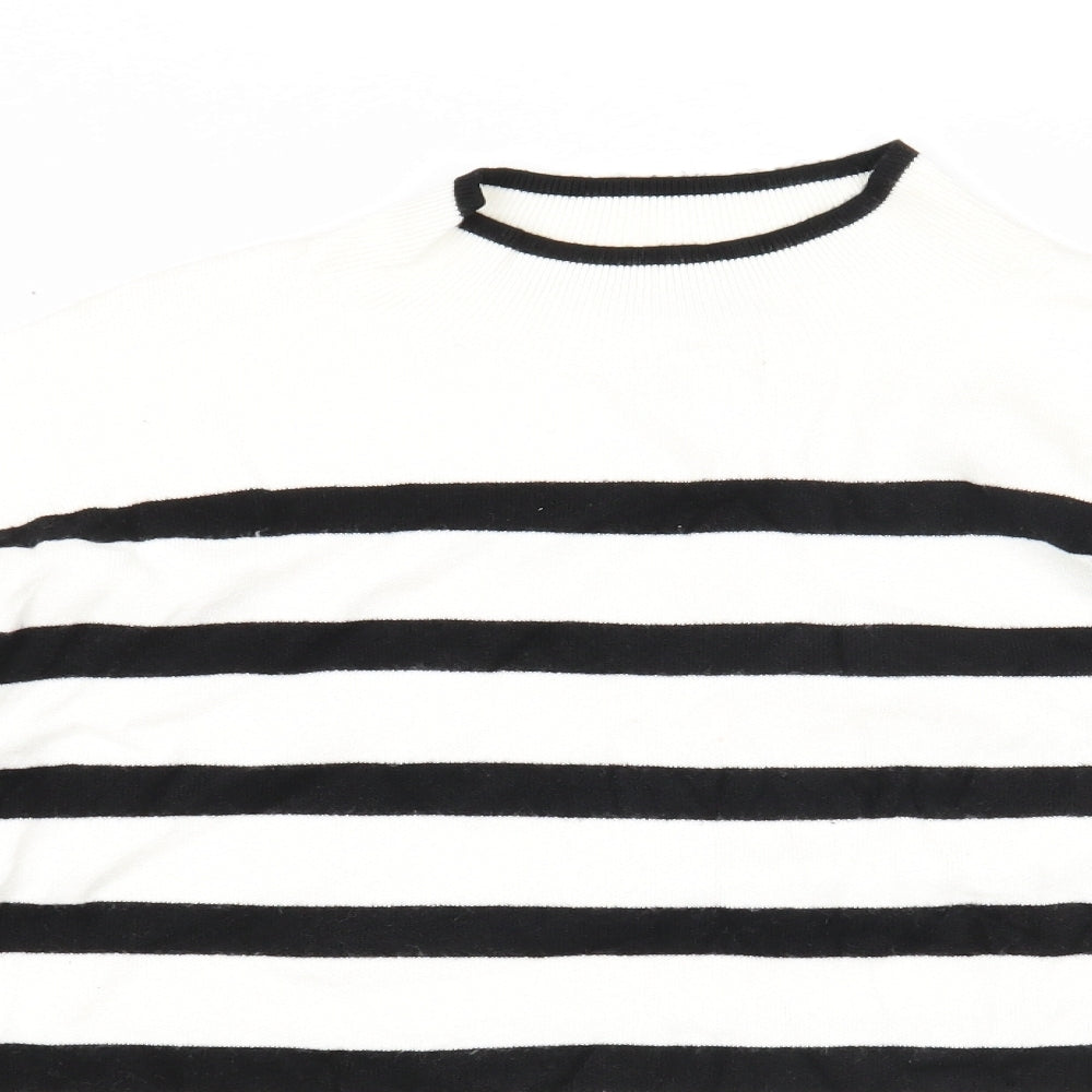 Primark Womens White Round Neck Striped Viscose Pullover Jumper Size 22