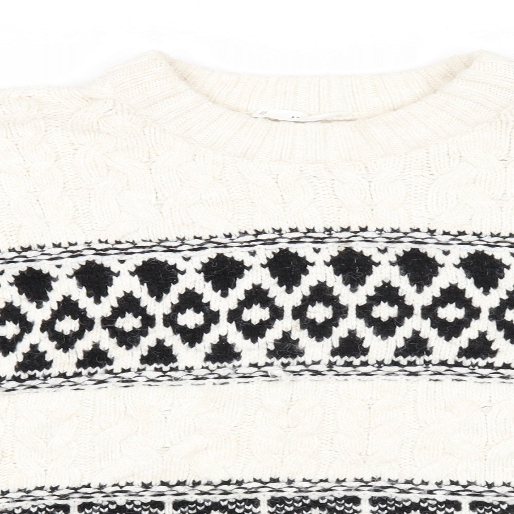 MNG Womens White Round Neck Acrylic Pullover Jumper Size L