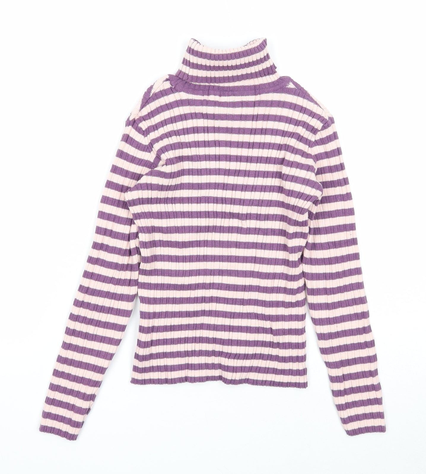 Nutmeg Girls Purple Roll Neck Striped Cotton Pullover Jumper Size 9-10 Years Pullover