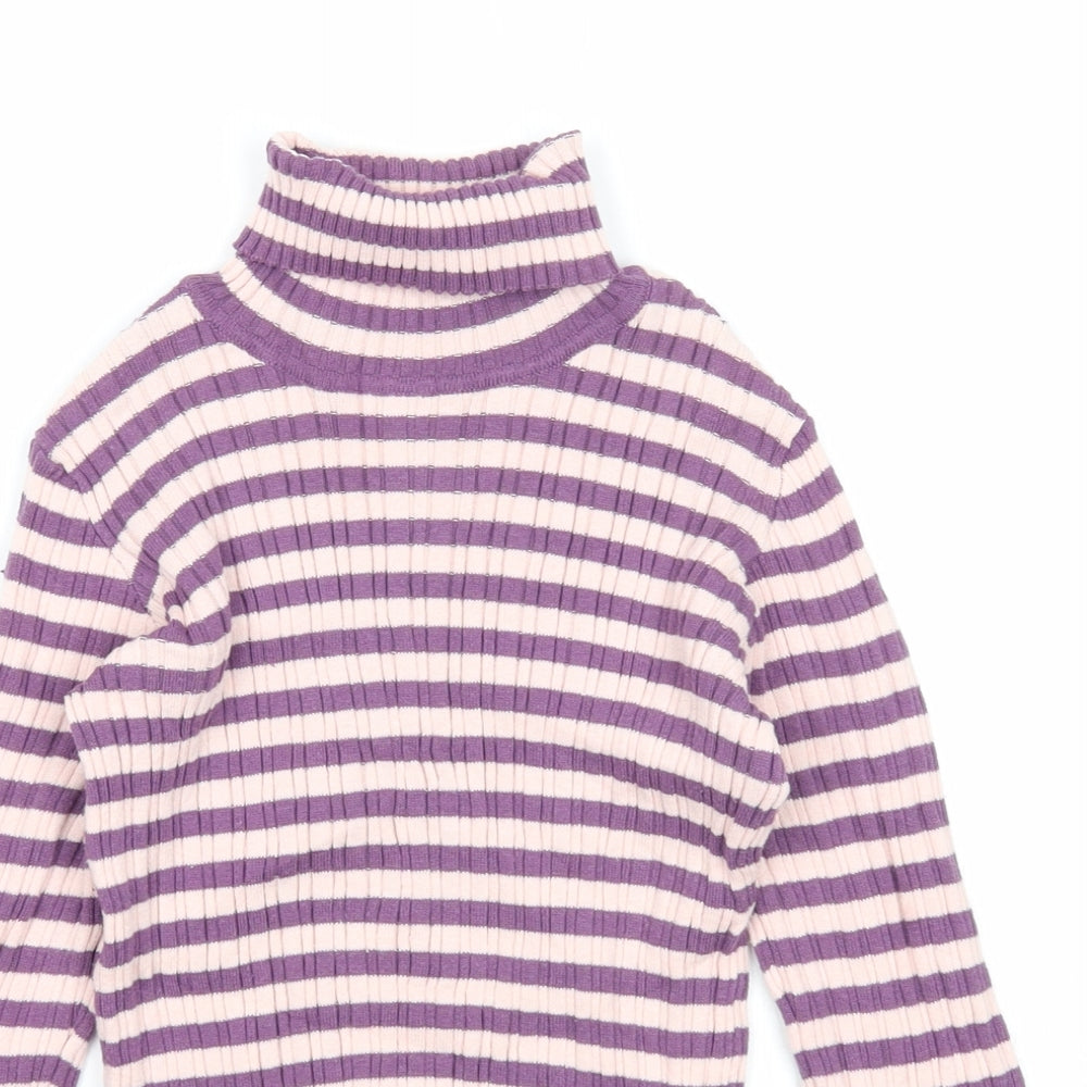 Nutmeg Girls Purple Roll Neck Striped Cotton Pullover Jumper Size 9-10 Years Pullover