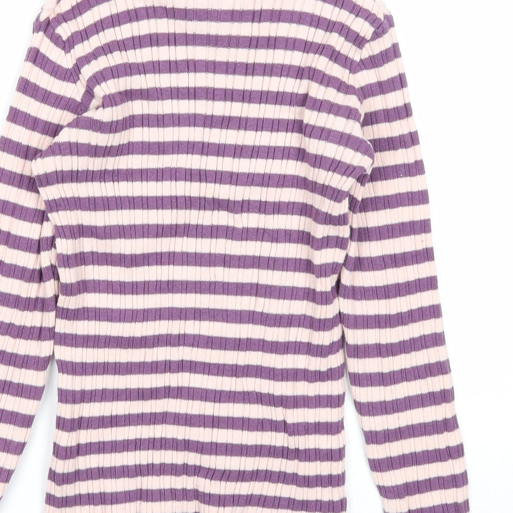 Nutmeg Girls Purple Roll Neck Striped Cotton Pullover Jumper Size 9-10 Years Pullover