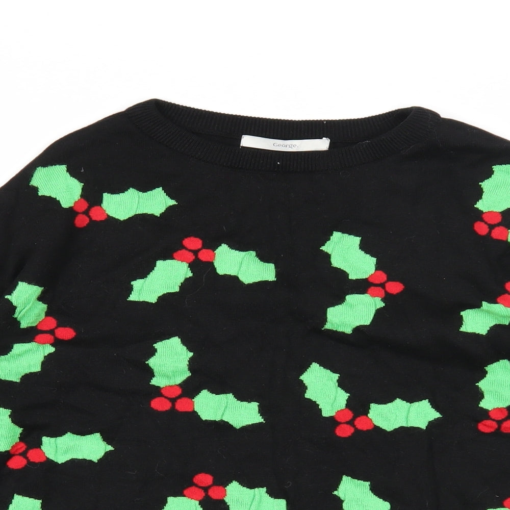 George Womens Black Round Neck Acrylic Pullover Jumper Size 14 - Christmas