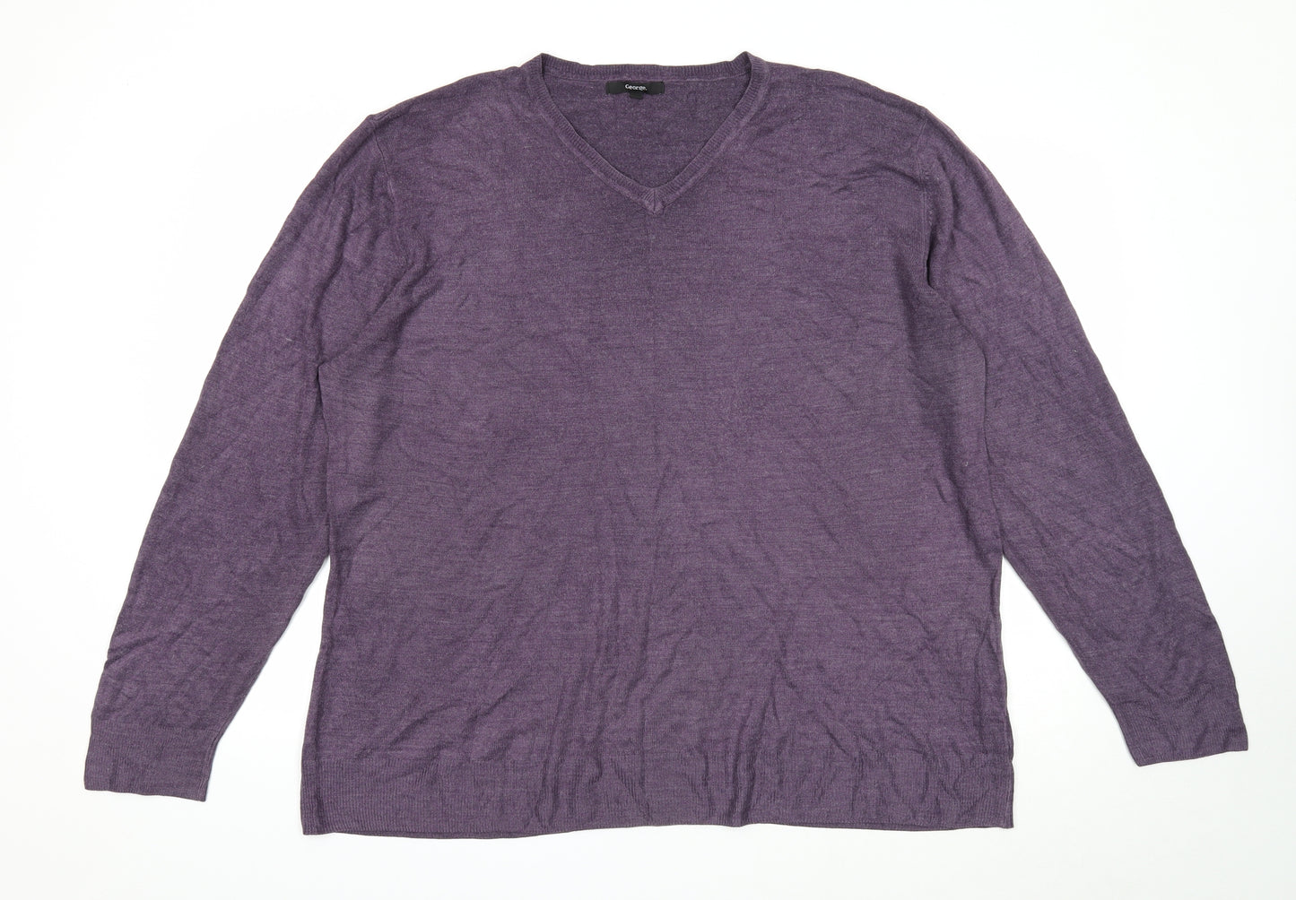 George Mens Purple V-Neck Acrylic Pullover Jumper Size 3XL Long Sleeve