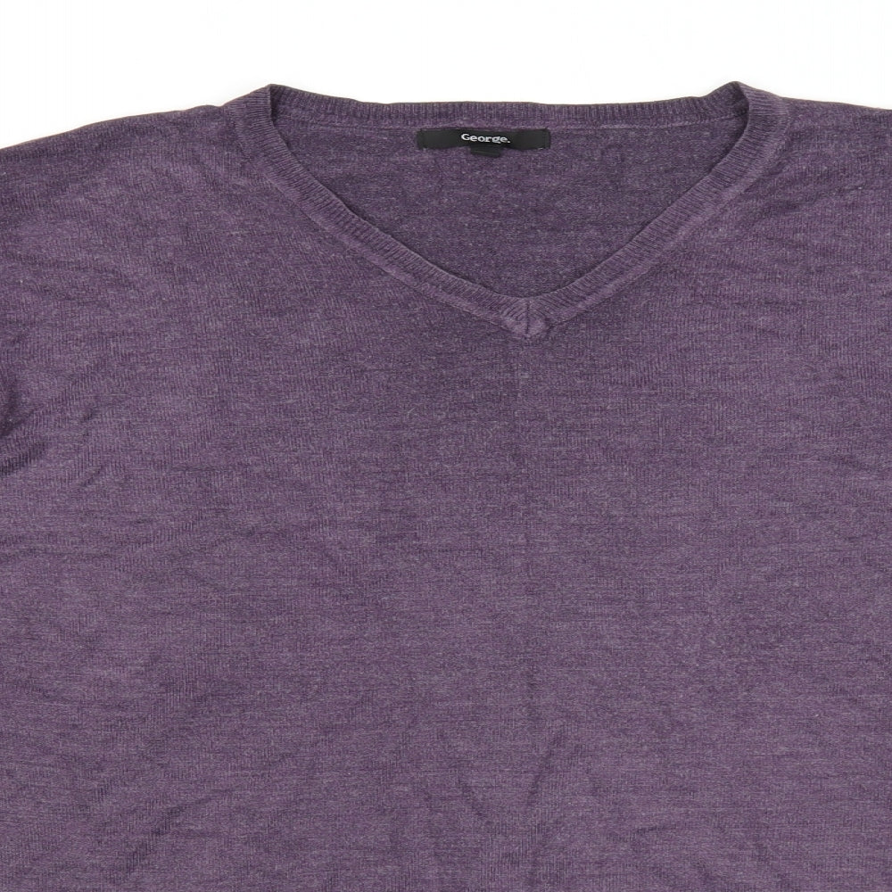 George Mens Purple V-Neck Acrylic Pullover Jumper Size 3XL Long Sleeve