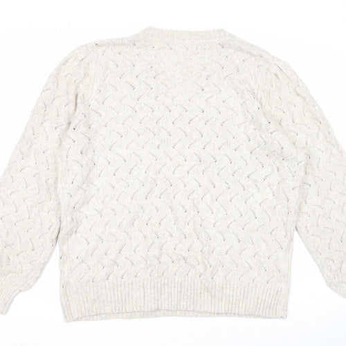 Marks and Spencer Womens Beige V-Neck Polyester Pullover Jumper Size L