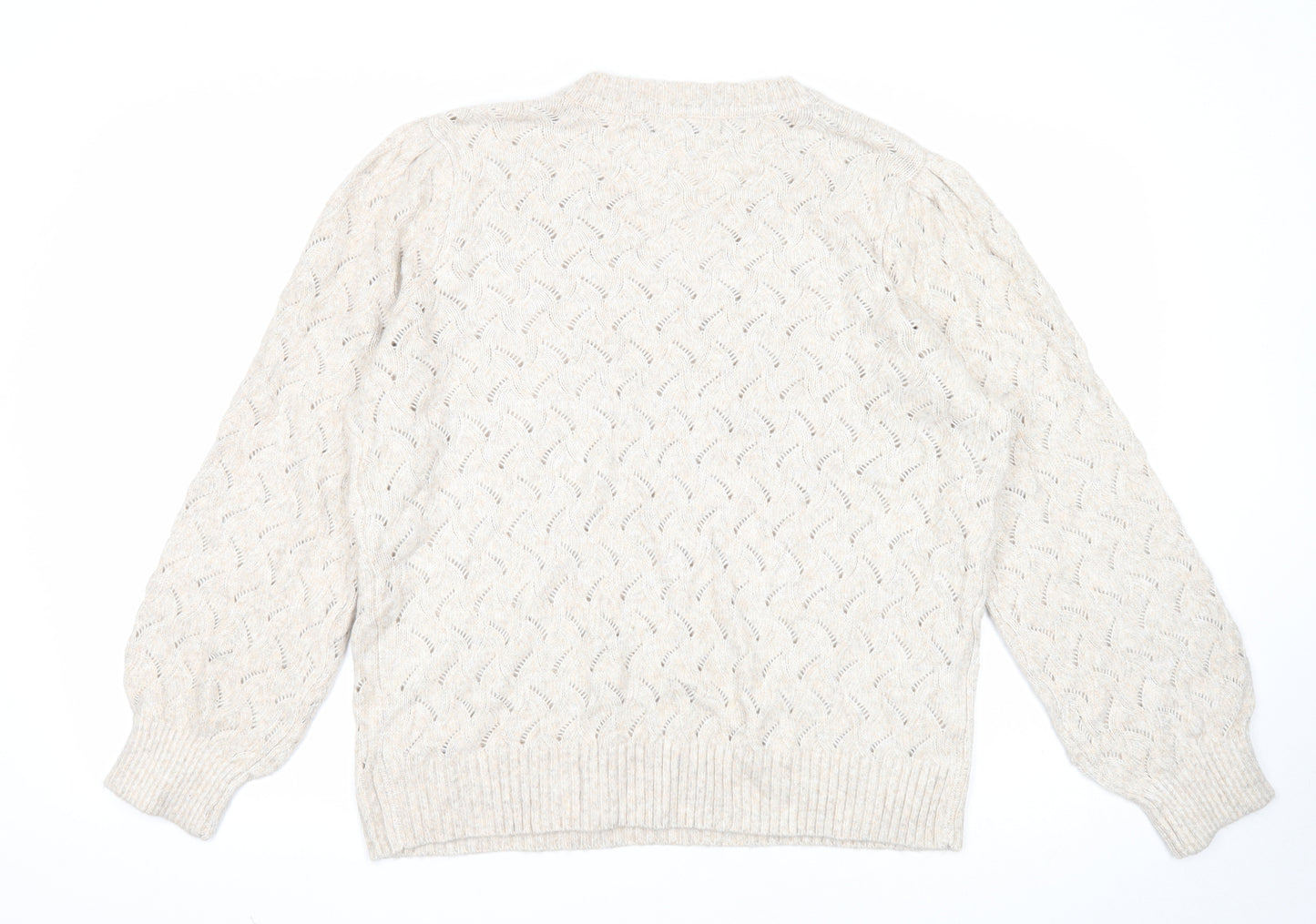Marks and Spencer Womens Beige V-Neck Polyester Pullover Jumper Size L