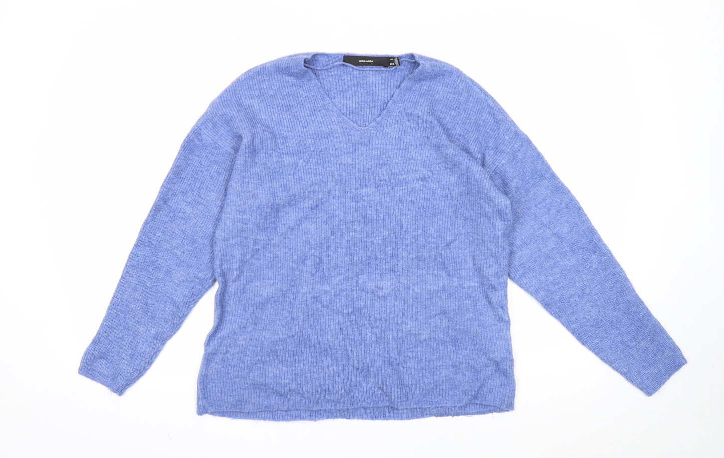 VERO MODA Womens Blue V-Neck Acrylic Pullover Jumper Size S