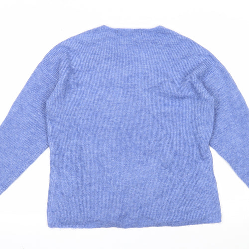 VERO MODA Womens Blue V-Neck Acrylic Pullover Jumper Size S
