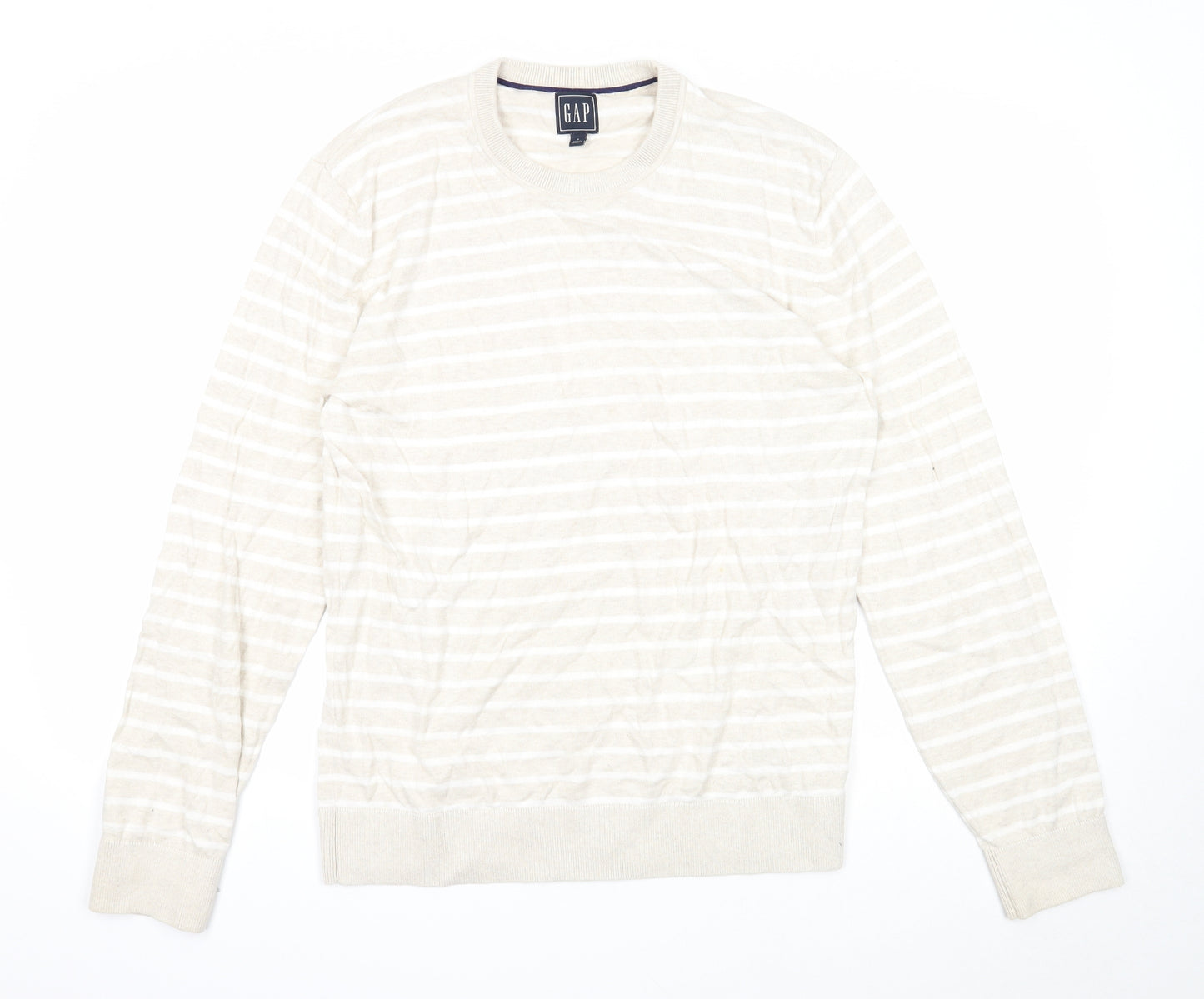 Gap Womens Beige Round Neck Striped Cotton Pullover Jumper Size M
