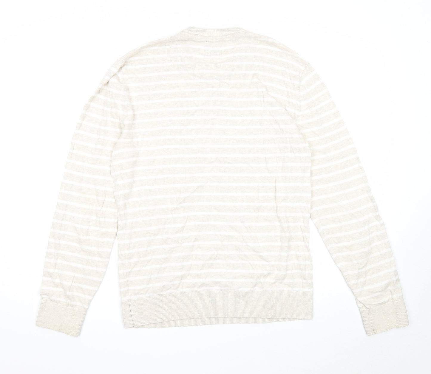 Gap Womens Beige Round Neck Striped Cotton Pullover Jumper Size M