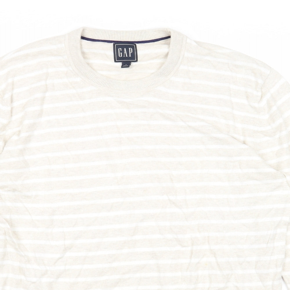 Gap Womens Beige Round Neck Striped Cotton Pullover Jumper Size M