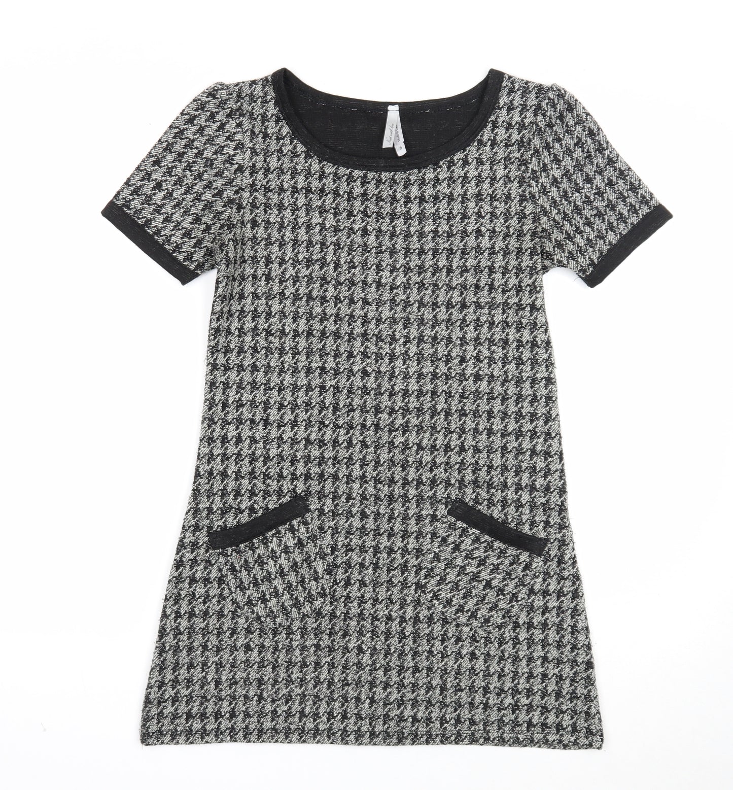 NEXT Womens Black Geometric Acrylic Shift Size 6 Boat Neck Pullover