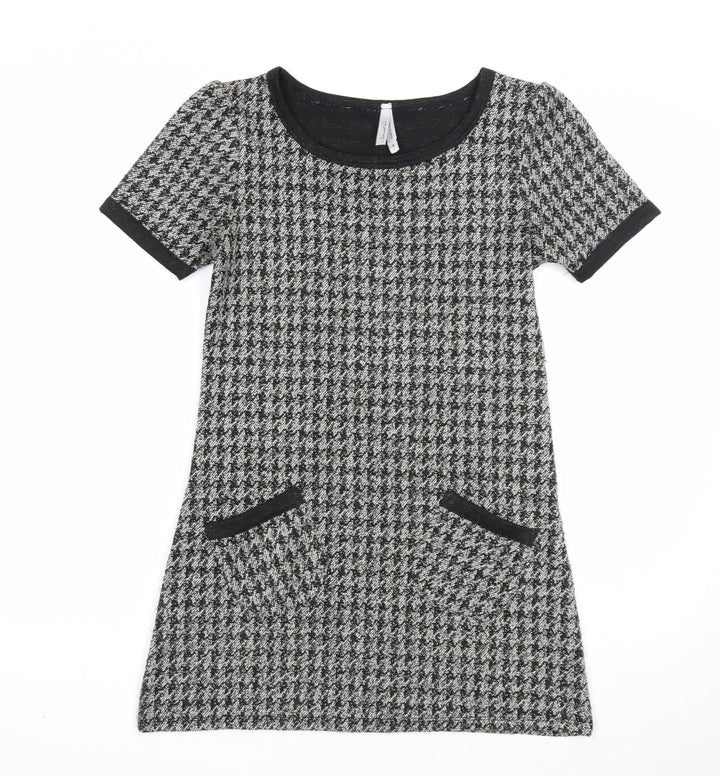 NEXT Womens Black Geometric Acrylic Shift Size 6 Boat Neck Pullover