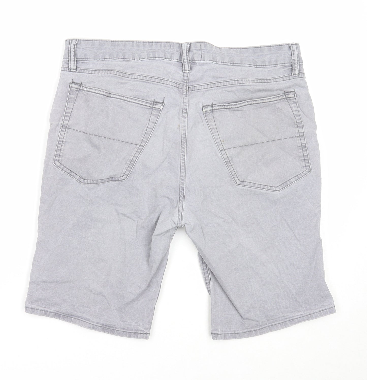 Marks and Spencer Mens Grey Cotton Chino Shorts Size 32 in Regular Zip