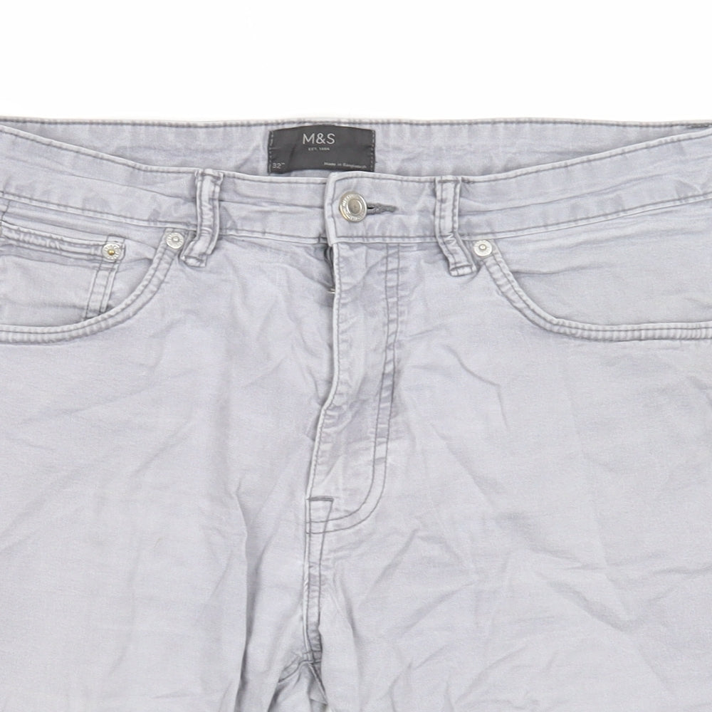 Marks and Spencer Mens Grey Cotton Chino Shorts Size 32 in Regular Zip
