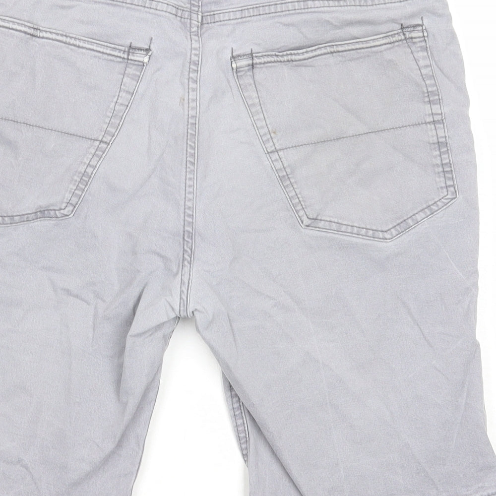 Marks and Spencer Mens Grey Cotton Chino Shorts Size 32 in Regular Zip
