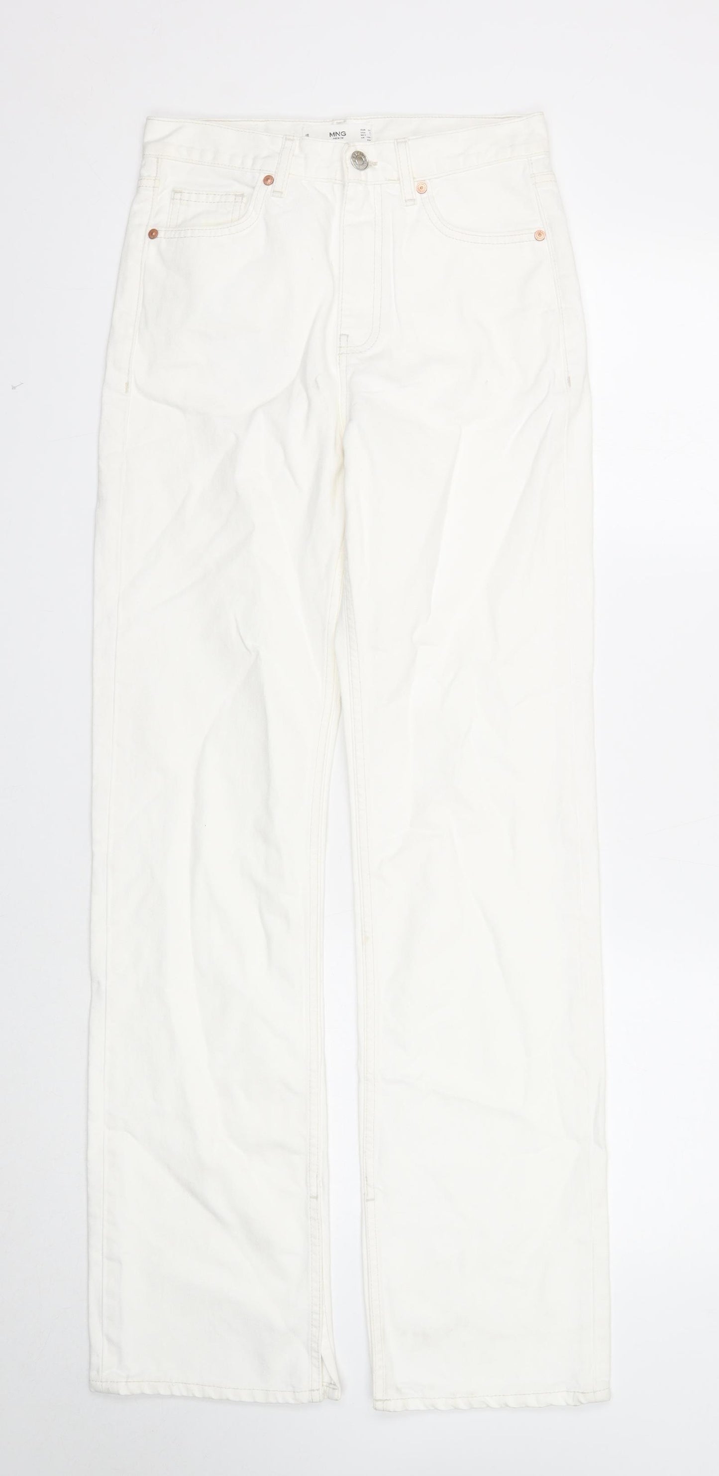 MNG Womens White Cotton Straight Jeans Size 6 Regular Zip