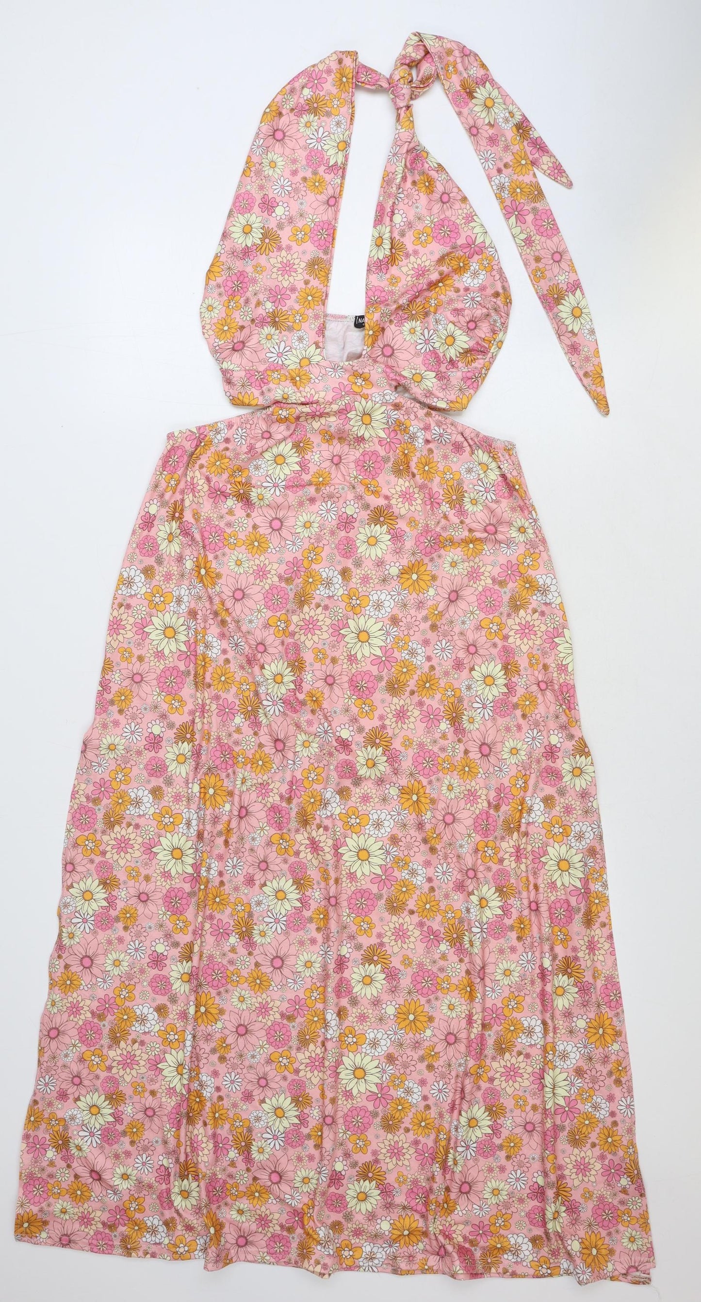 Nasty Gal Womens Pink Floral Polyester Maxi Size 8 Halter Tie