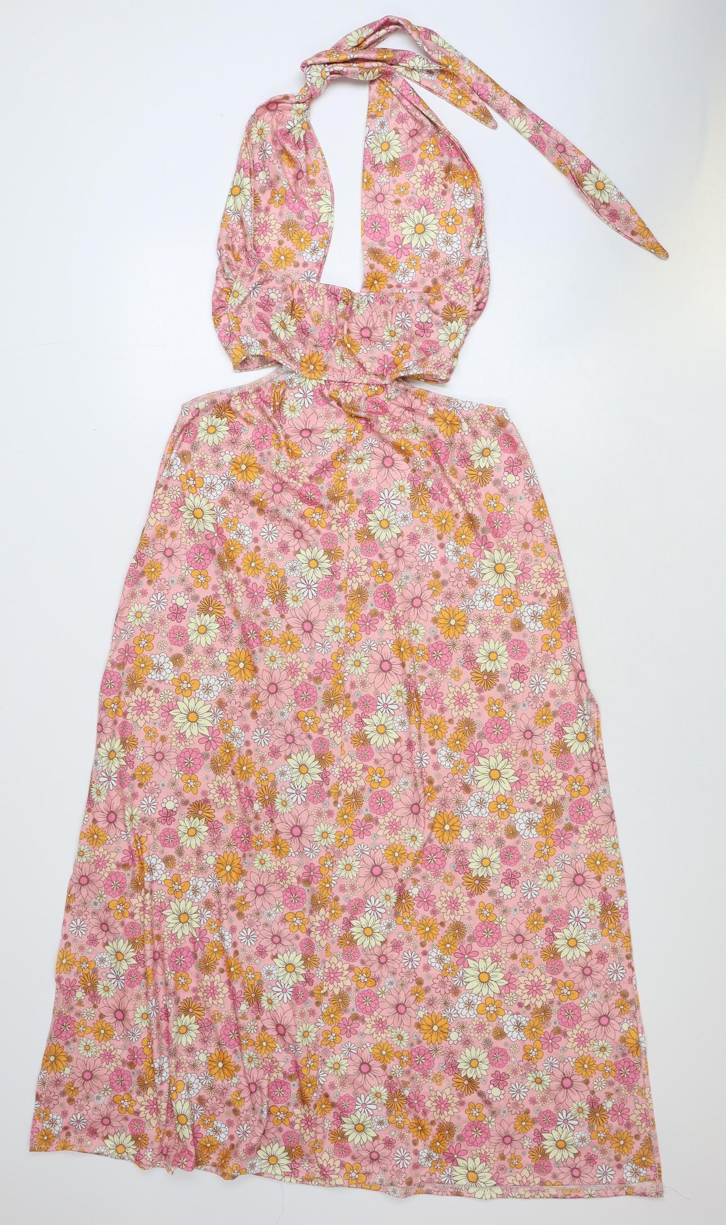 Nasty Gal Womens Pink Floral Polyester Maxi Size 8 Halter Tie
